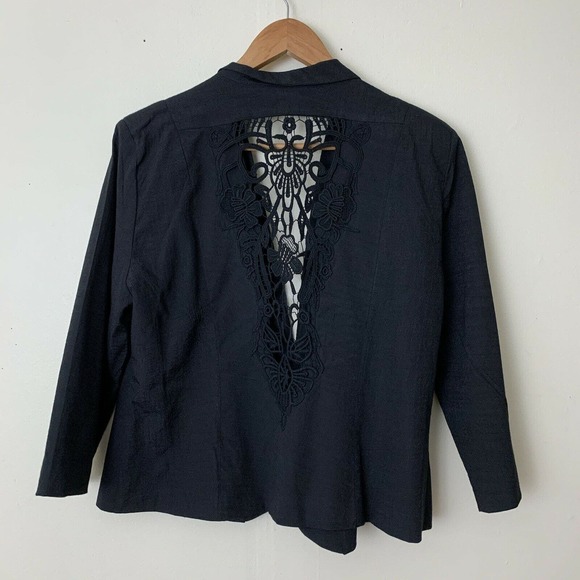 Dressbarn blazer jacket size large black open lace back waterfall 3/4 sleeve - Picture 10 of 15